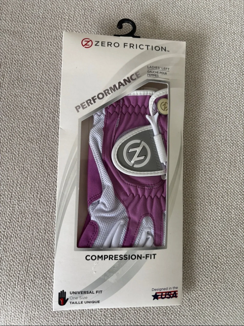 Zero Friction Ladies' Compression-Fit Golf Glove in Purple and White - Picture 4 of 12